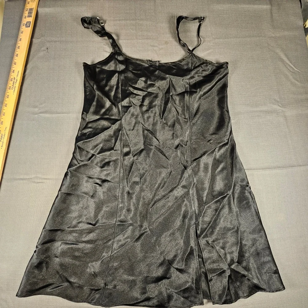 Morgan‎ Taylor Intimates Black Satin Chemise Nightgown Adjustable Straps Small
